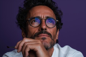 Artist contemplating with paintbrush