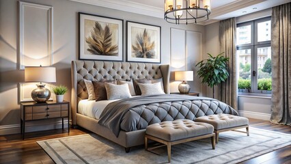A Chic and Stylish Bedroom Featuring a Beautiful Tufted Headboard to Inspire Modern Home Decor