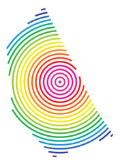 Symbol Map of the Autonomous City Melilla (Spain) showing the territory with concentric circles in rainbow colors like a shooting target