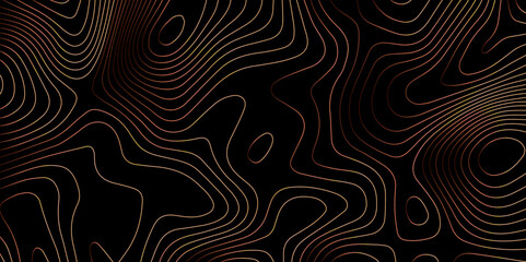 Abstract light pattern Vector illustration. Topographic map background concept. Vibrant neon lights pulsating patterns. Colorful topography contour lines isolated on black background.	