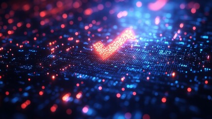 Obraz premium Red Checkmark on a Digital Blue and Red Background