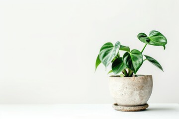 Philodendron in Flowerpot Isolated, Philodendron House Plant in Flowerpot on Blurred Background