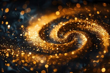 A swirl of gold and black glitter with a dark background