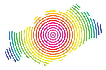 Symbol Map of the Departement Herault (France) showing the territory with concentric circles in rainbow colors like a shooting target