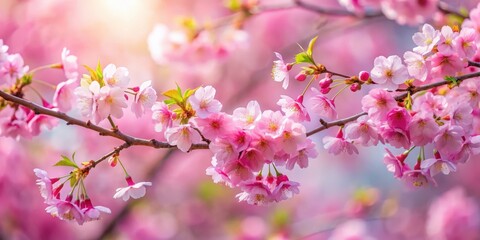 Fototapeta premium Fresh pink cherry blossom flowers on a branch in spring season , Sakura, cherry blossom, pink, flowers, tree, branch