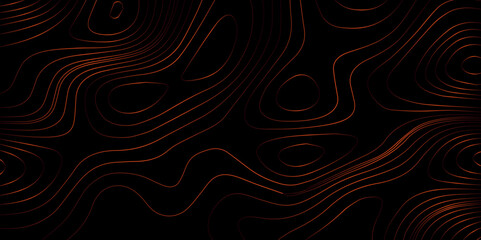 Fototapeta premium Abstract light pattern Vector illustration. Topographic map background concept. Vibrant neon lights pulsating patterns. Colorful topography contour lines isolated on black background. 
