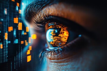 A close up of a person's eye with a reflection of a computer screen in the eye