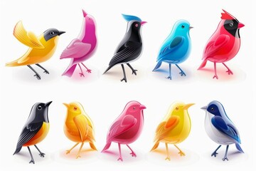 Fototapeta premium Bird icon isolated, glossy plastic 3d color birds illustration, realistic style animal, popular bird