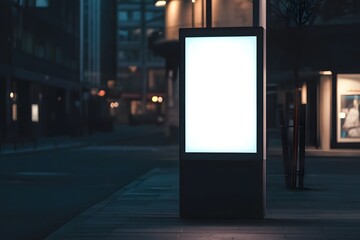 Illuminated Blank Billboard in a City at Night