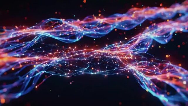 Active Neural Network with Interconnected Nodes and Synapses, Color-Coded from Blue to Red to Indicate Activity and Strength, 4K.
