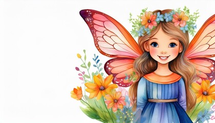 Fototapeta premium Fairy and Flowers watercolor illustration for girls