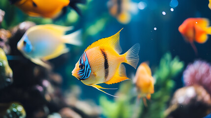 fish in an aquarium Goldfish swimming in tank Goldfish in freshwater aquarium with green beautiful planted tropical, Generative AI