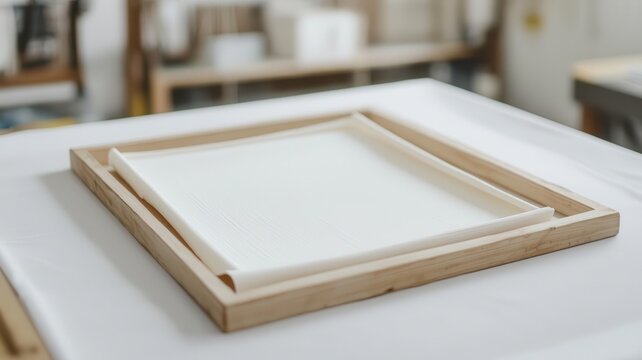Freshly made paper being dried on a traditional wooden frame, Handcrafted paper drying, artisanal techniques