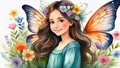 Fairy and Flowers watercolor illustration for girls