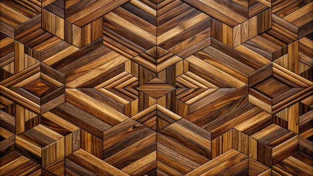 Geometric dark wood parquet texture background with intricate pattern design