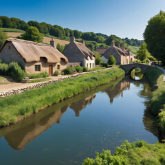 A Slow-moving River Cutting Through A Quite Village