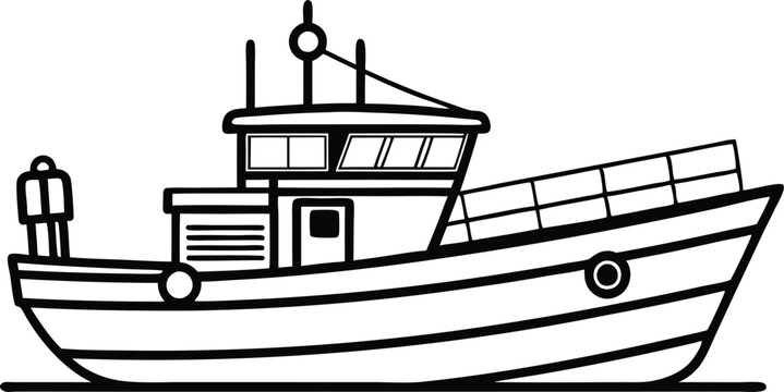 recommend clip art: fishing boat line art  vector illustration
