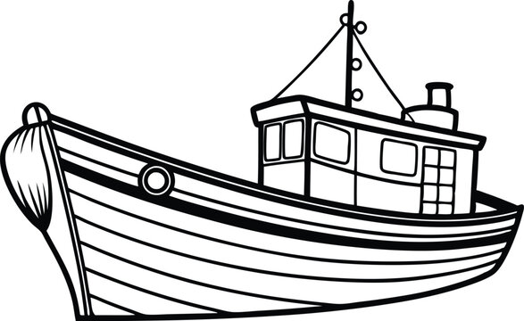 recommend clip art: fishing boat line art  vector illustration