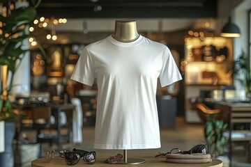 Obraz premium Tshirt on stylish mannequin in boutique background created with Generative AI