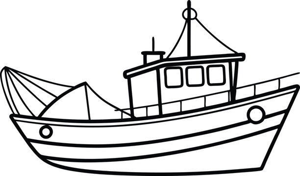 recommend clip art: fishing boat line art  vector illustration
