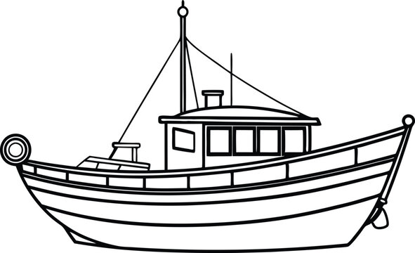 recommend clip art: fishing boat line art  vector illustration