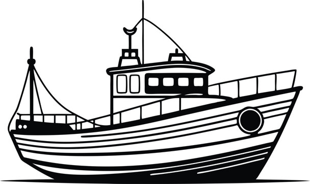 recommend clip art: fishing boat line art  vector illustration