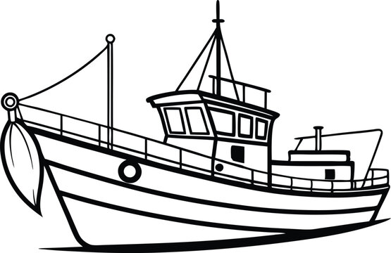 recommend clip art: fishing boat line art  vector illustration