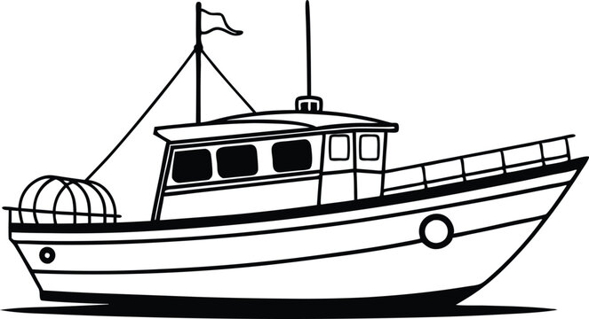 recommend clip art: fishing boat line art  vector illustration