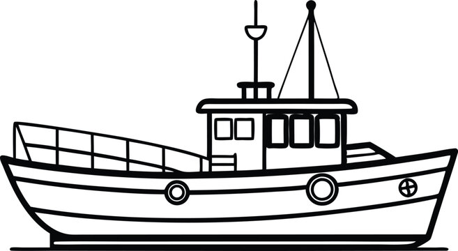 recommend clip art: fishing boat line art  vector illustration