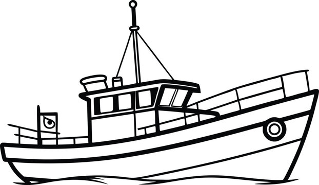 recommend clip art: fishing boat line art  vector illustration