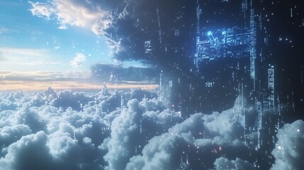 sky with data hologram 