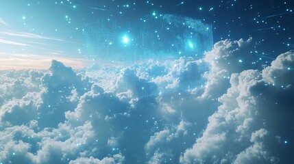 sky with data hologram 