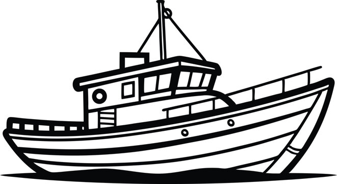 recommend clip art: fishing boat line art  vector illustration