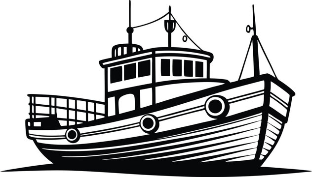 recommend clip art: fishing boat line art  vector illustration