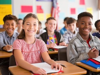 A classroom setting with students learning about government and civic responsibilities
