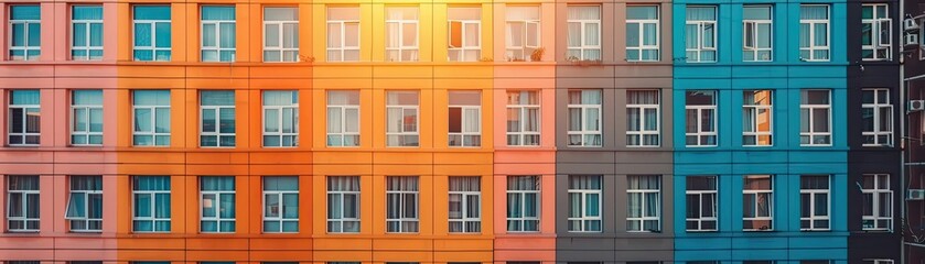 Fototapeta premium A cityscape with open windows showing life inside, next to closed windows reflecting solitude