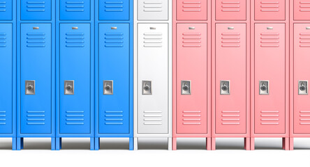 blue white and pink metal school lockers