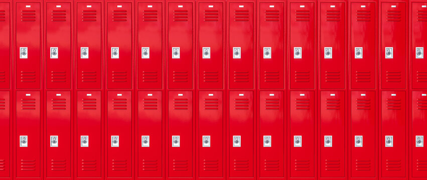 Rows  red school lockers create a background