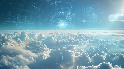 sky with data hologram