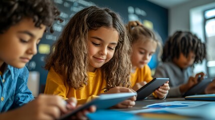 Obraz premium Children Using Tablets in Classroom
