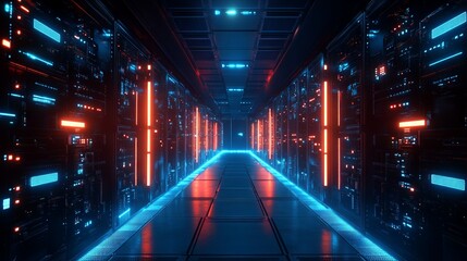 High-Tech Data Center with Glowing Servers - AI generated illustration
