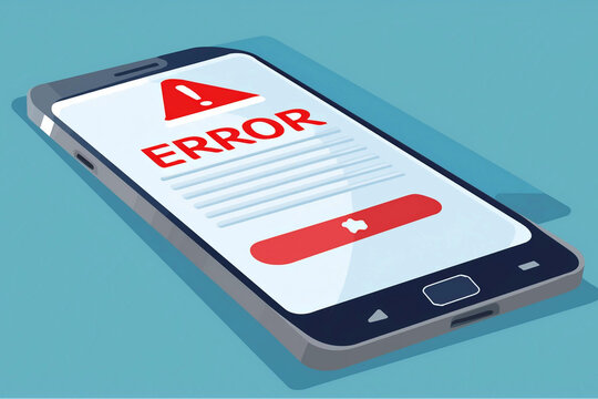 movil telefono celular con leyenda &uml;error&uml;,  fallas y alerta de seguridad, sistema con problemas, mal funcionamiento