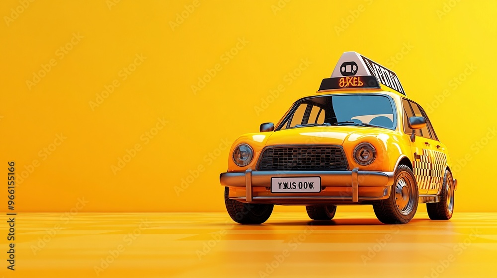 Poster 3D render of a cartoon-style taxi with a large roof sign isolated on a blank background ready for service Large space for text in center Stock Photo with copy space