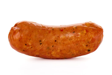 Smoked pork sausages, isolated on white background