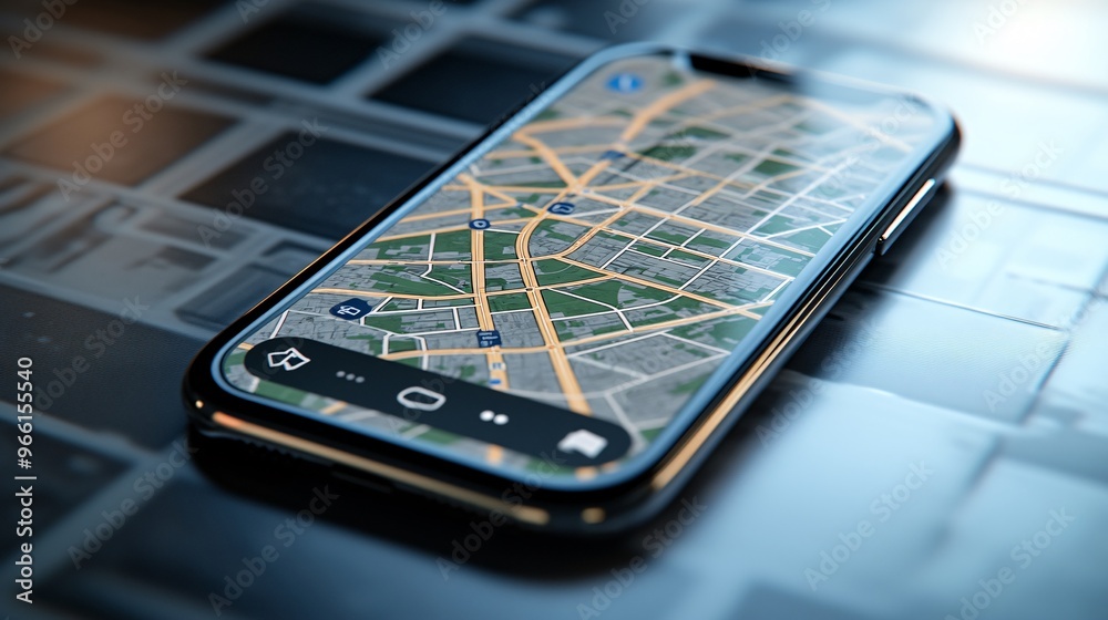 Aufkleber 3D render of a cartoon-style app interface showing a transport and delivery map on a clean surface Large space for text in center Stock Photo with copy space