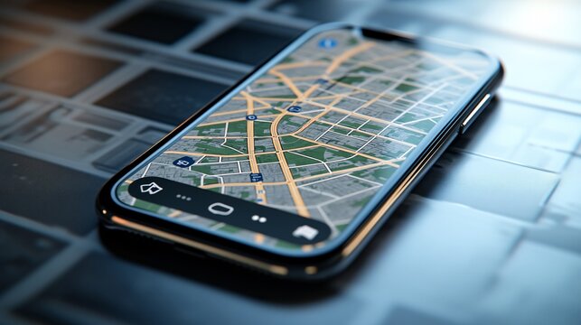 3D render of a cartoon-style app interface showing a transport and delivery map on a clean surface Large space for text in center Stock Photo with copy space