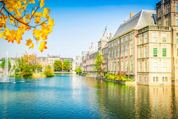 view of Binnenhof - Dutch Parliament at fall, The Hague, Holland