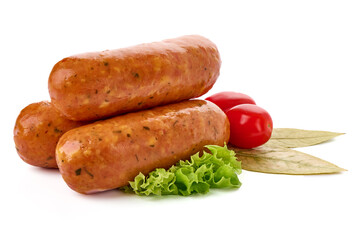BBQ roasted pork sausages, isolated on white background