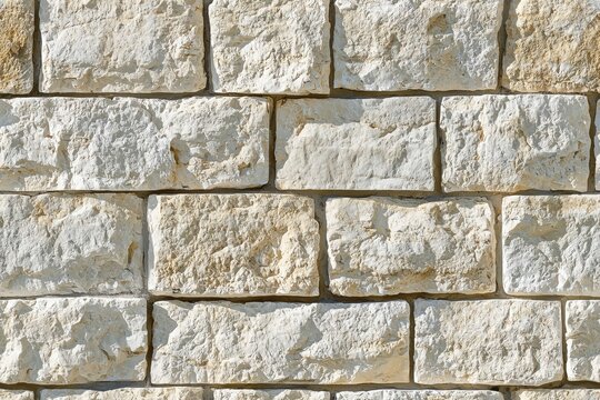 Textured limestone cladding stone wall made of large, irregularly shaped blocks in various shades of white and beige.