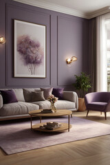 modern living room in purple color scheme